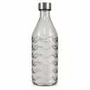 BOTELLA VIDRIO LABRADO ONDAS GRIS C/ TAPON ACERO 1L ( C5981 / 1319RDHBL-G )