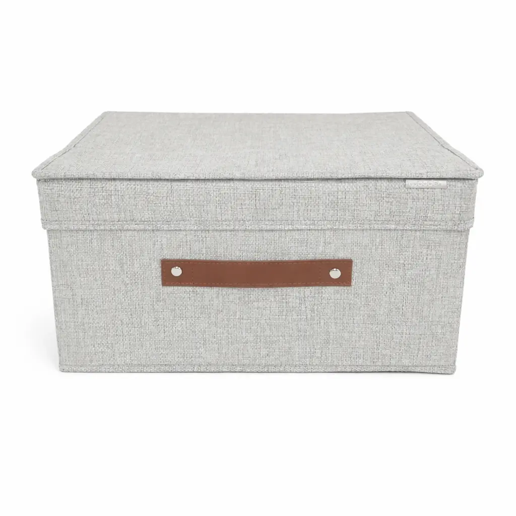 CAJA PLEGABLE TELA C/ TAPA Y MANIJA CUERO 35 X 30 X 20CM ( 027-10N / 027-10G )