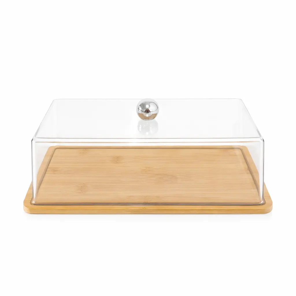 CAMPANA RECTANGULAR ACRILICA C/ PLATO BAMBOO 30 X 17 X 11CM ( A2252 / C6513 )