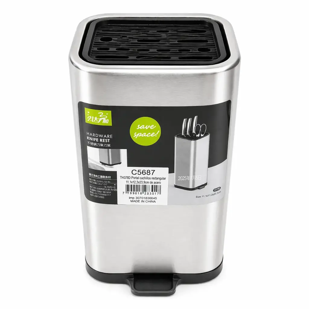 PORTA CUCHILLOS RECTANGULAR ACERO 11 X 12 X 23CM ( C5687 / TH378D )