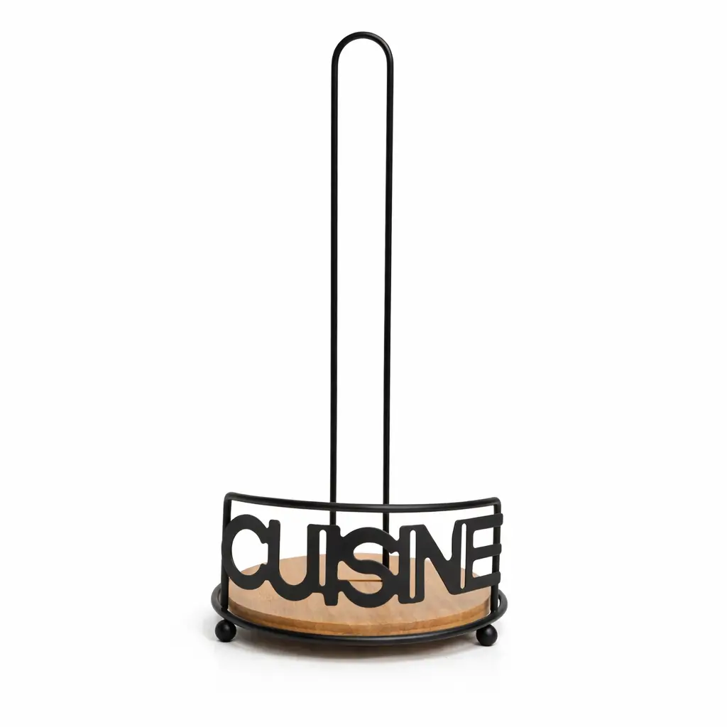 PORTA ROLLO DE COCINA METALICO CUISINE C/ BASE BAMBU 31CM ( DR0156)