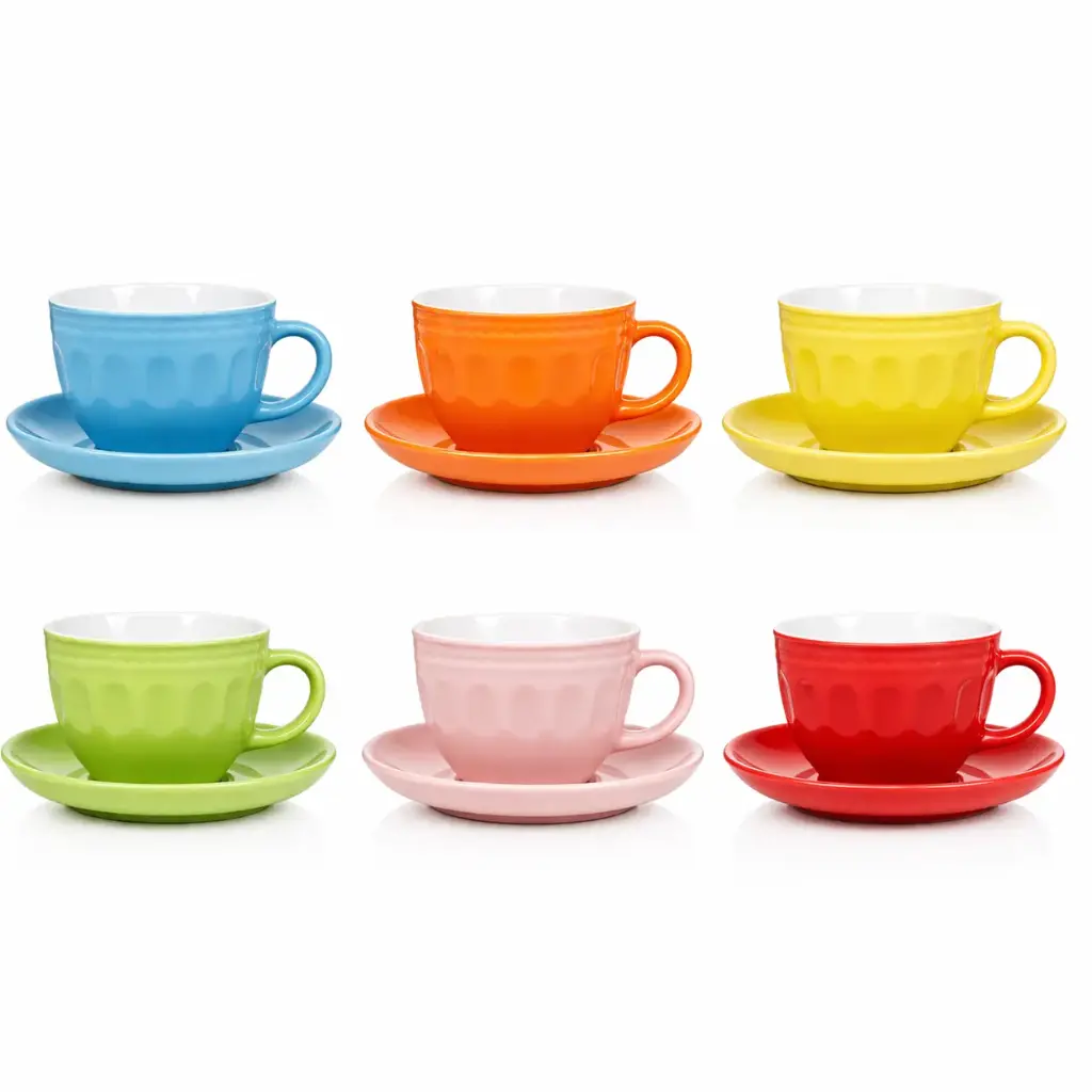 TAZA CERAMICA COLORES C/ PLATO 210ML ( IN1018 )