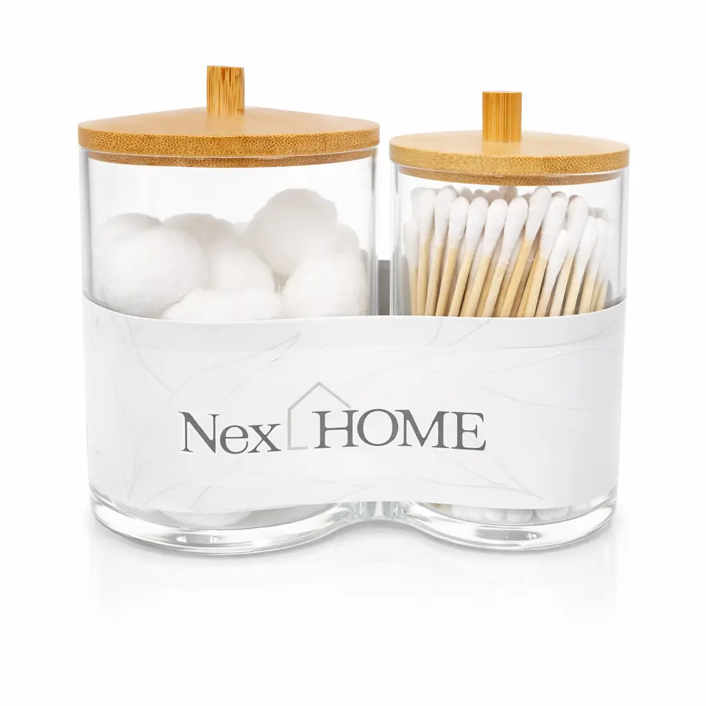 PORTA ISOPOS Y ALGODONERA ACRILICO C/ TAPA BAMBU ( DR0284 )