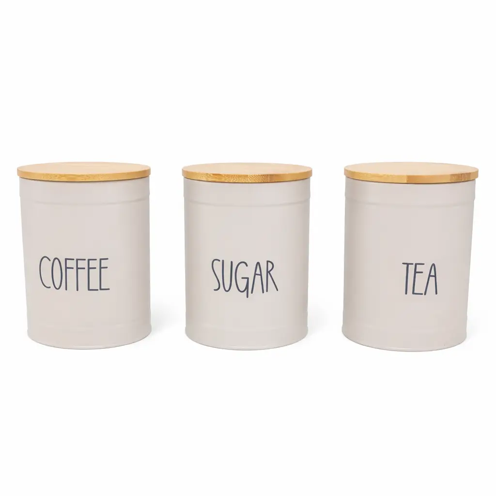 LATA COFFEE  SUGAR TEA C/ TAPA BAMBU 10 X 15CM ( 077098E )