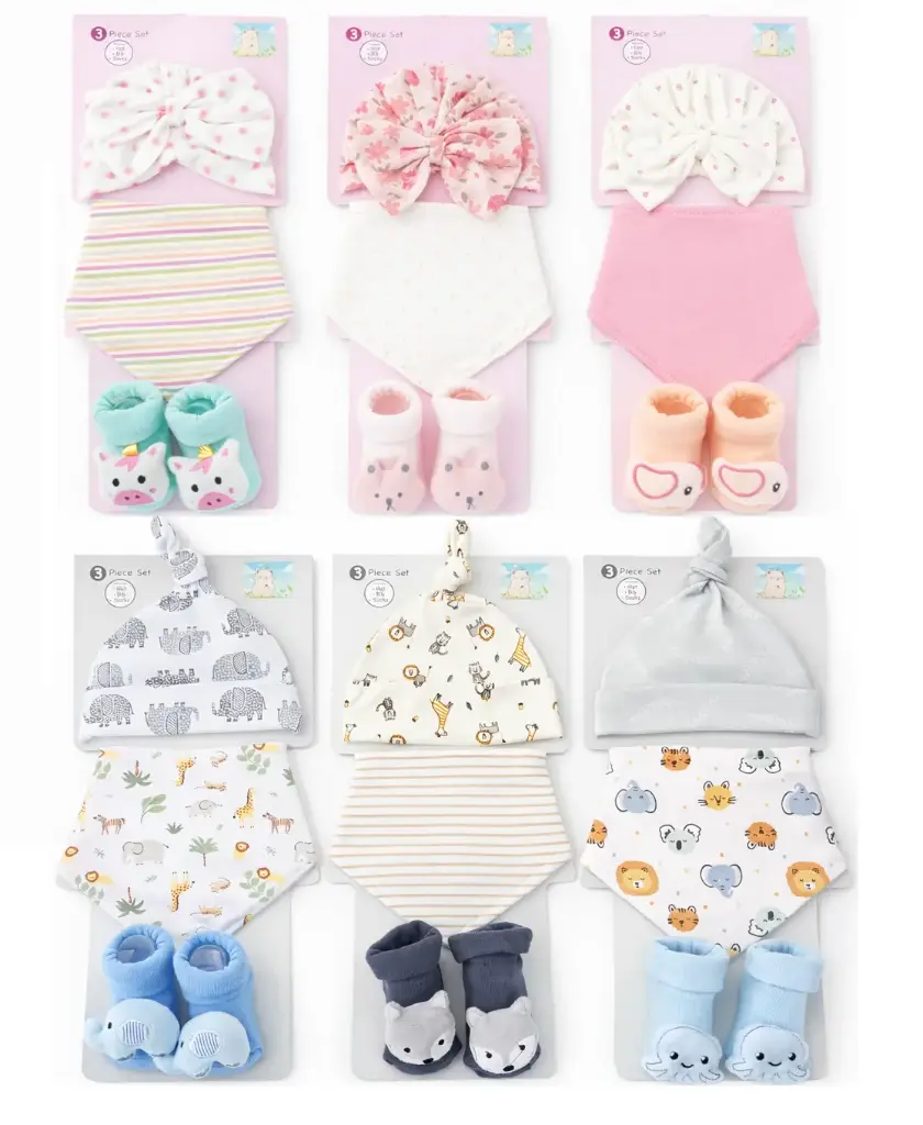 SET ROPA BEBE GORRO BABERO Y ESCARPINES E/ CT ( NS425038 )