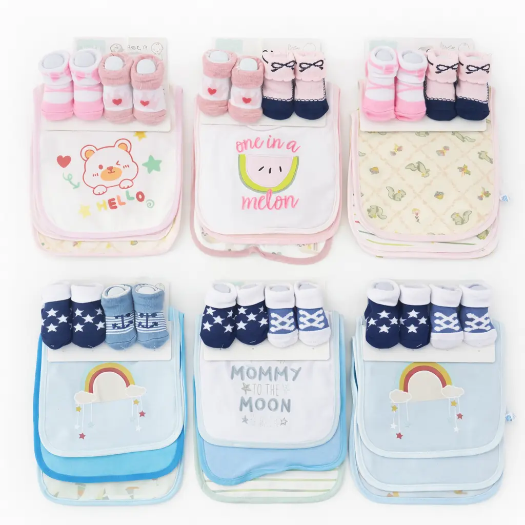 SET ROPA BEBE BABERO X3 Y ESCARPINES X2 E/ CT ( NS425039 )