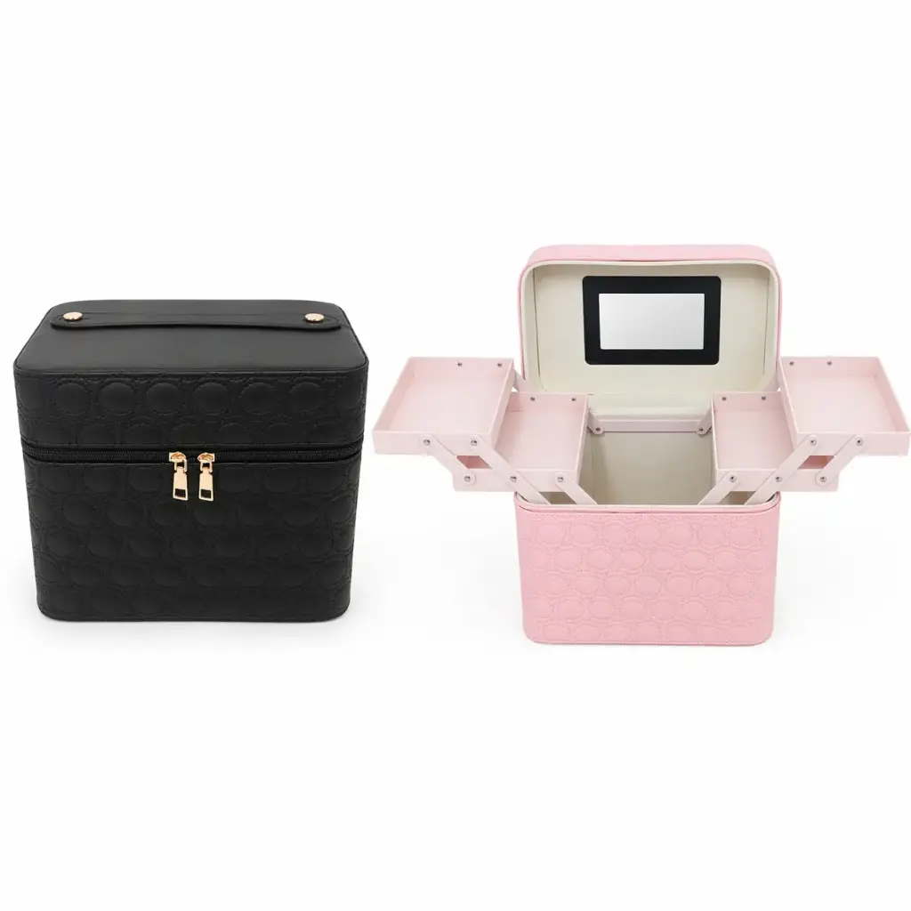 PORTACOSMETICO RIGIDO C/ ESPEJO Y COMPARTIMIENTOS 27 X 18 X 22CM ( NS437829 ) 