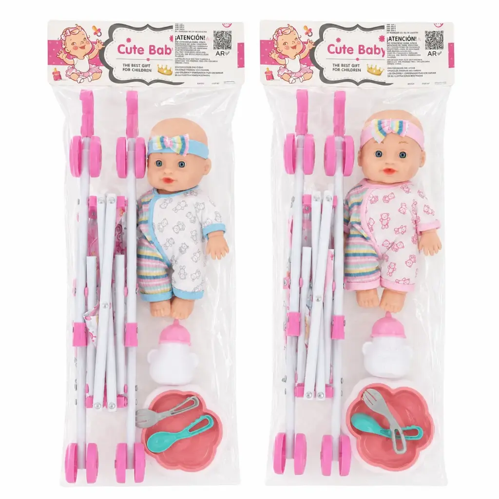 BEBOTE C/ COCHECITO Y ACCESORIOS 15CM E/ BO ( A002-Z2 )