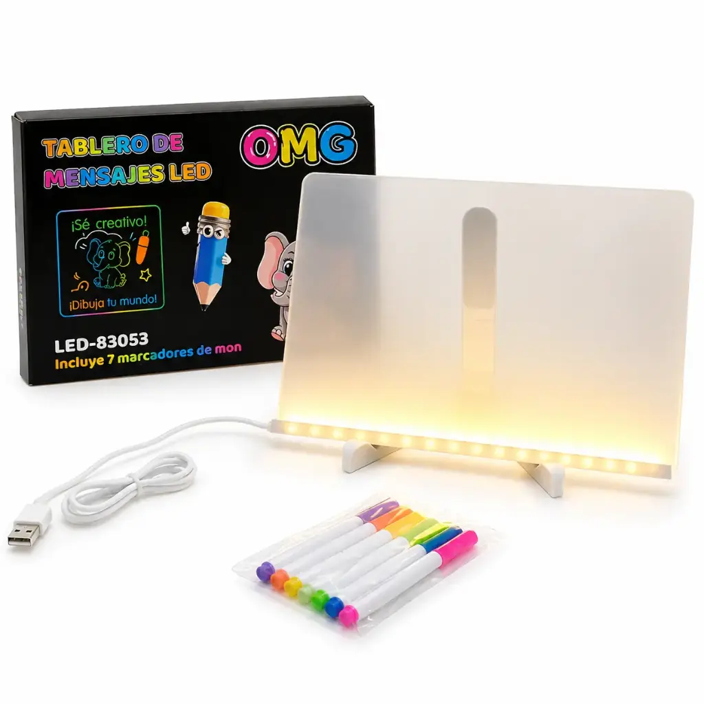 PIZARRA LED C/ SOPORTE Y MARCADORES X7 E/ CJ ( JY-1867 / LED-83053 )