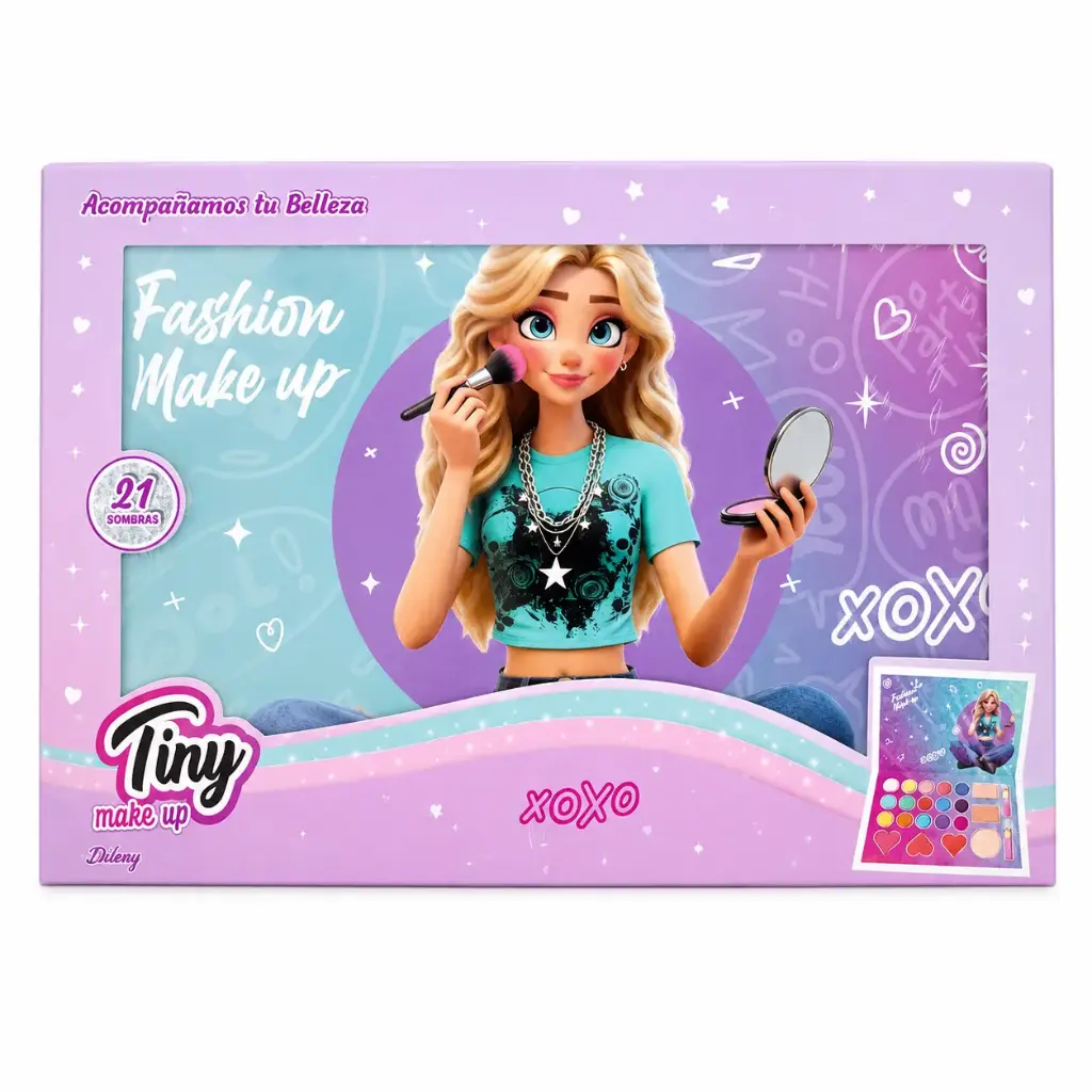 SET DE MAQUILLAJE TINY FASHION C/ GLITTER 21 SOMBRAS E/ CJ ( 3401 )