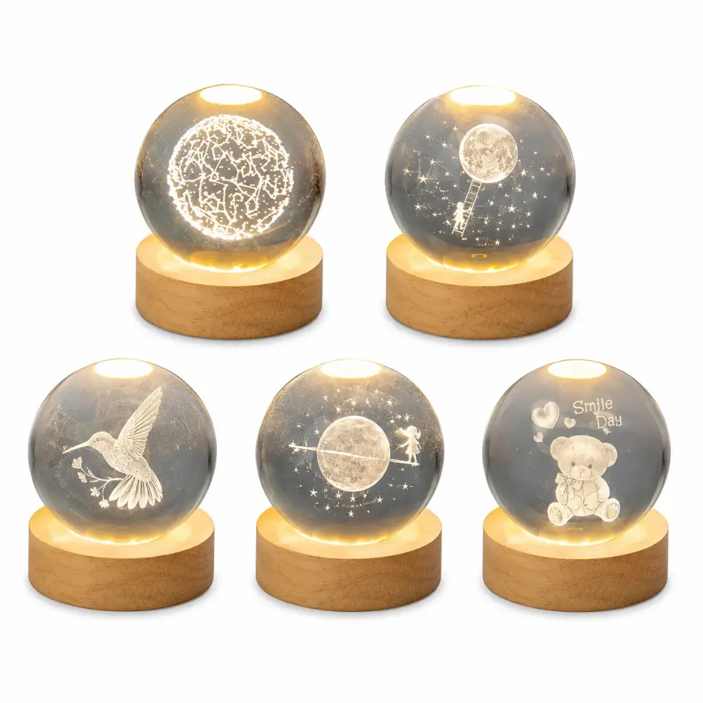 LAMPARA LED ESFERA CRISTAL 3D USB GRANDE E/ CJ ( RM708 )