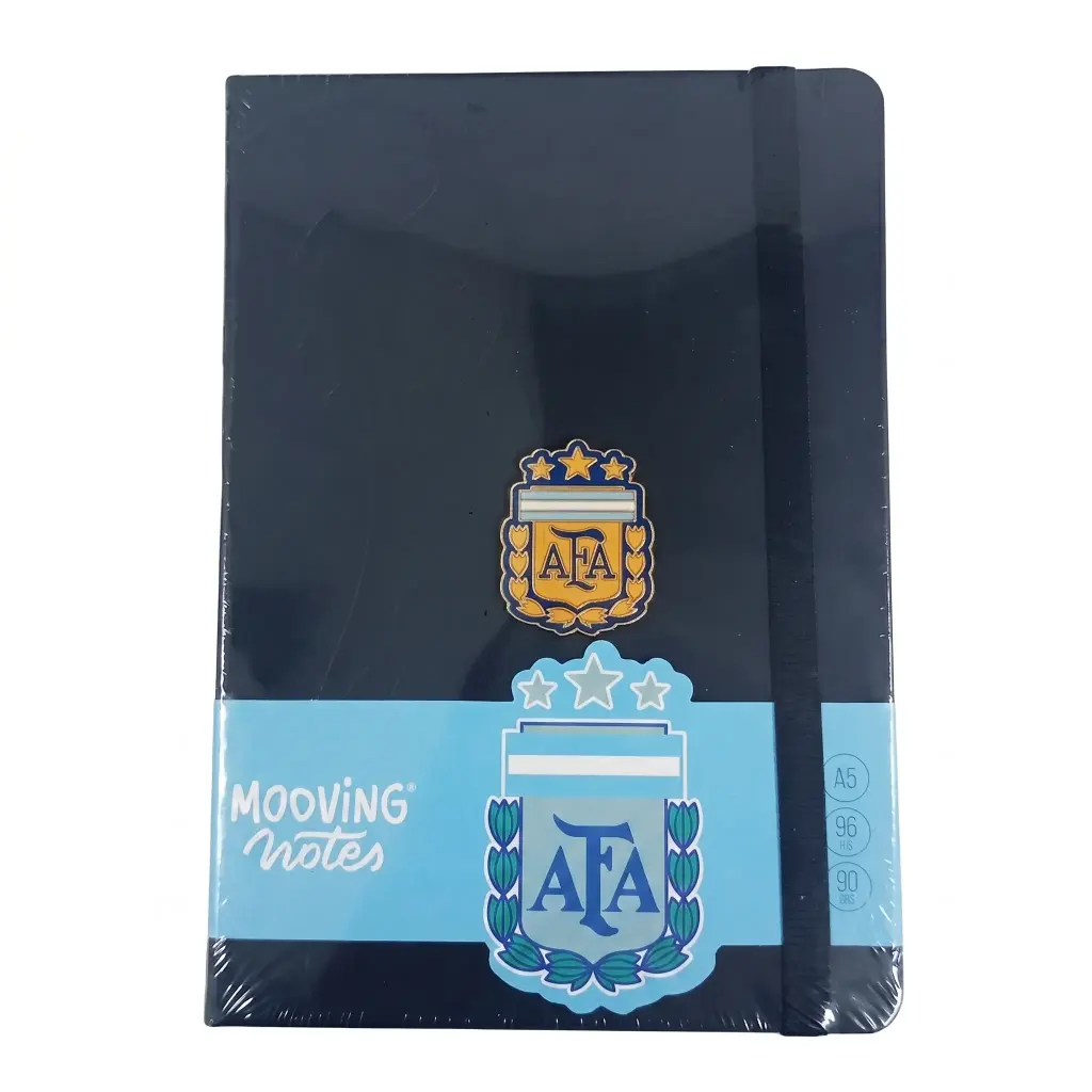 CUADERNO A5 AFA T/ DURA C/ ELASTICO + STICKERS X 96HJS RAYADO ( 1246229 )
