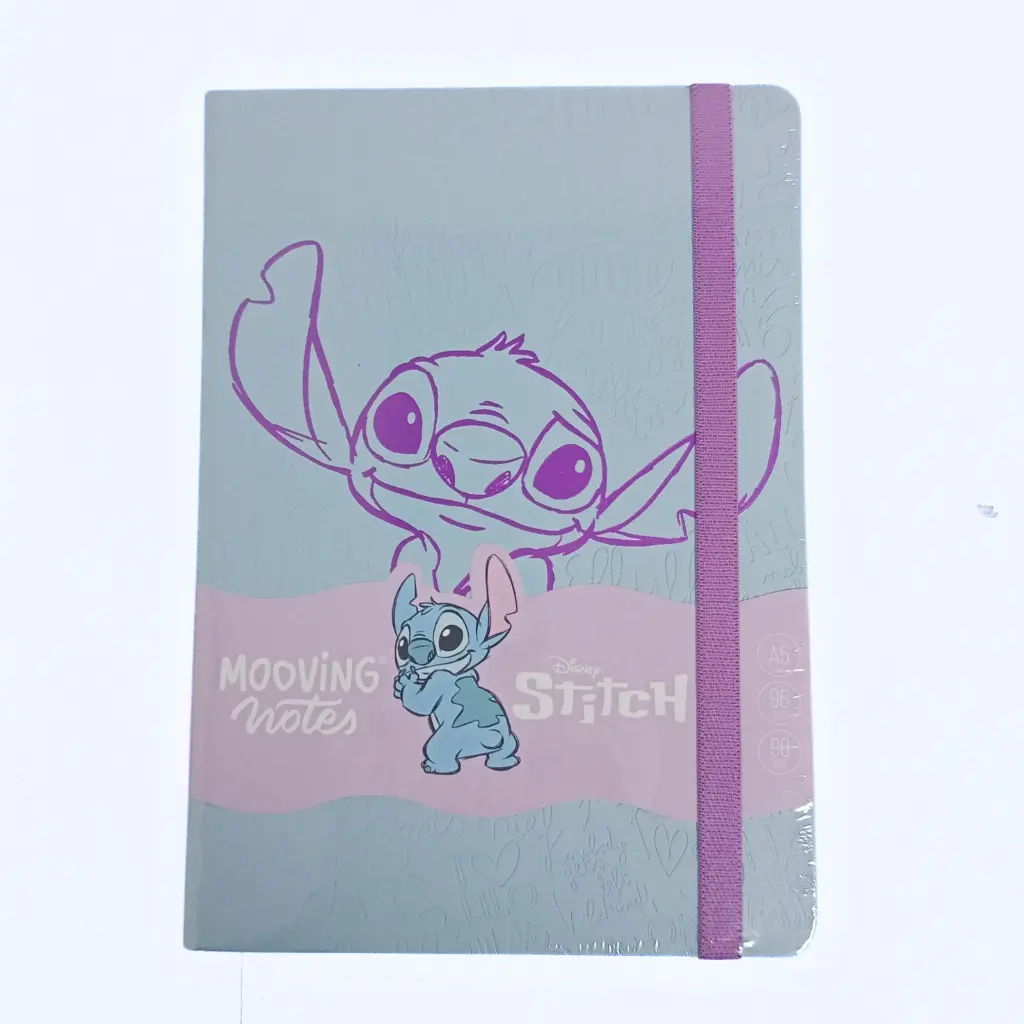 CUADERNO A5 STITCH T/ DURA C/ ELASTICO + STICKERS X 96HJS RAYADO ( 1246244 )