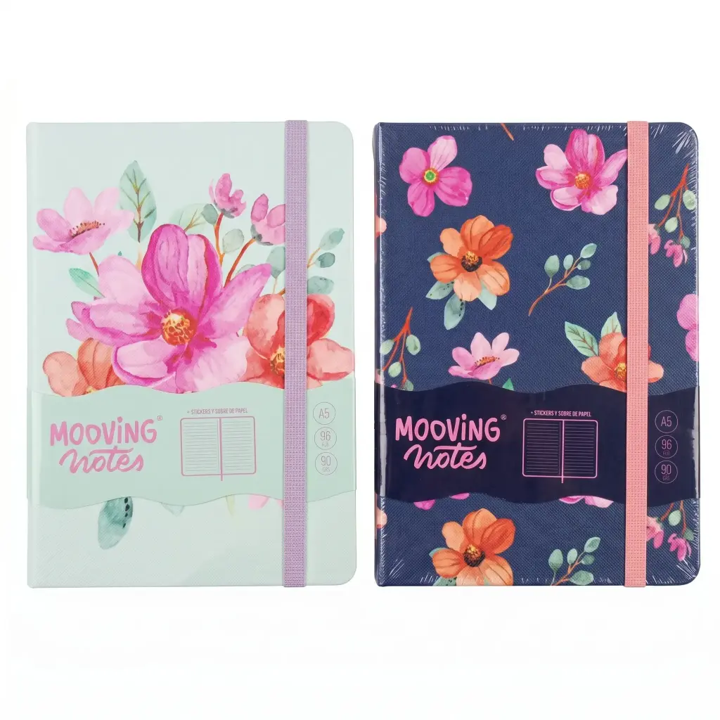 CUADERNO A5 GARDEN T/ DURA C/ ELASTICO + STICKERS X 96HJS LISO ( 1246241 ) 