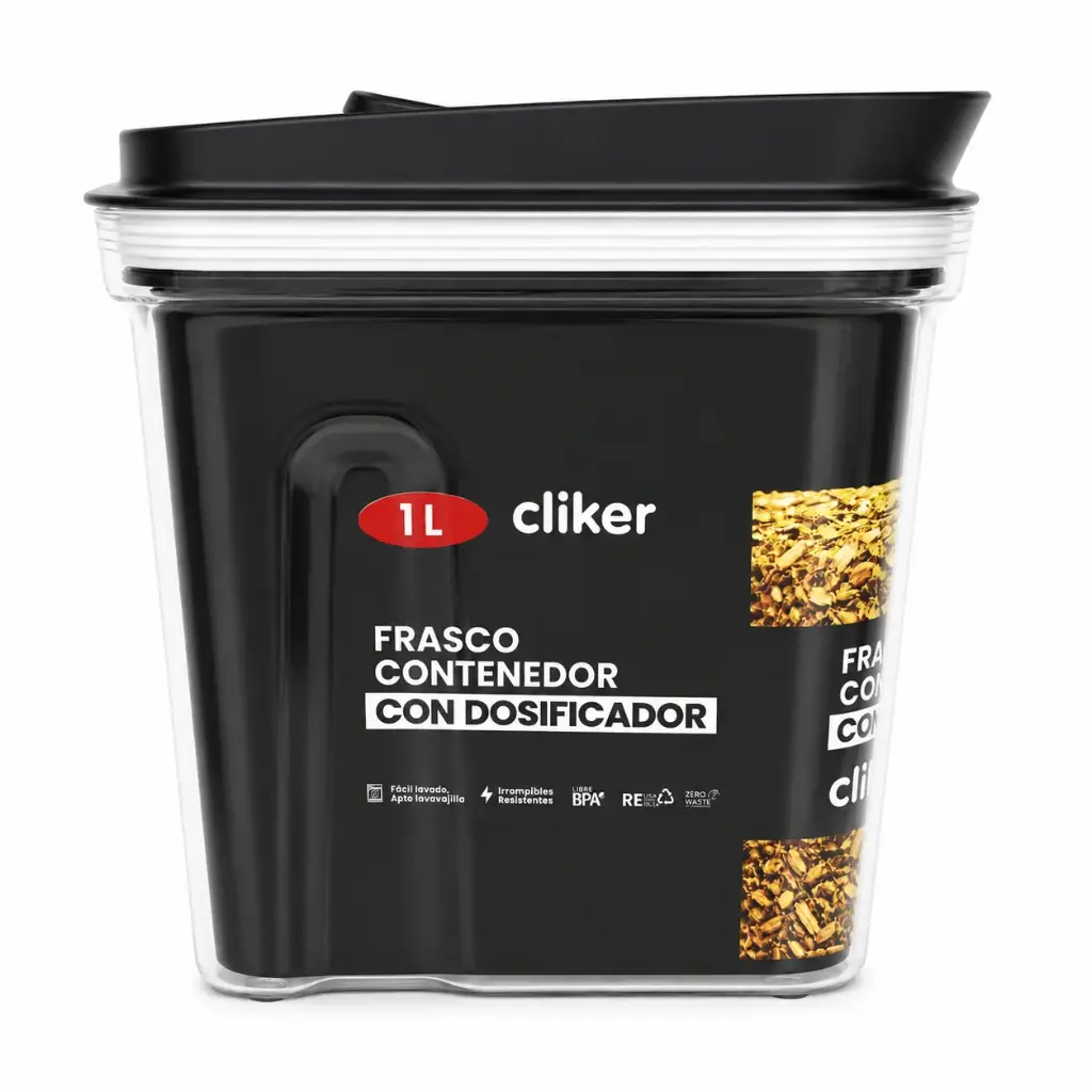 FRASCO HERMETICO C/ DOSIFICADOR TAPA NEGRA 1LT ( 8633 )