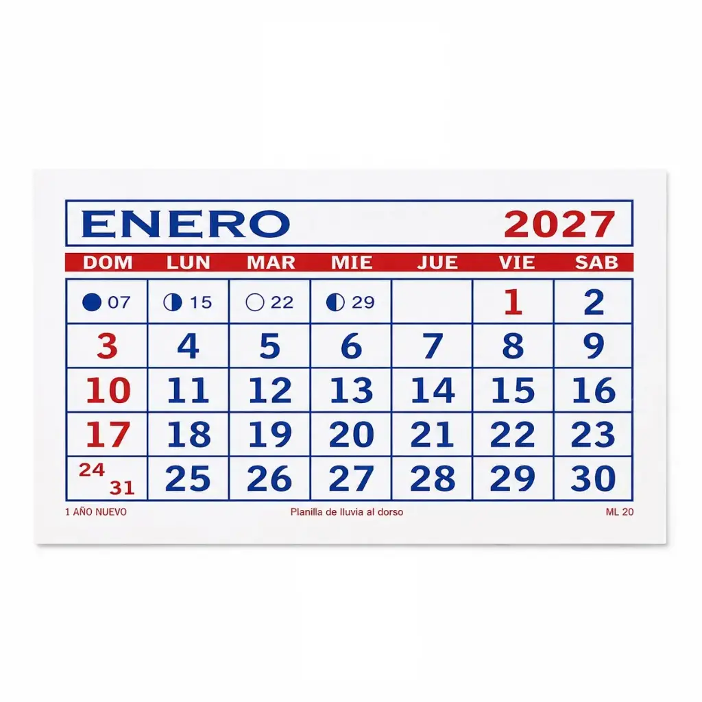 CALENDARIO MENSUAL N°20 2027 20 X 11CM ( ML-20 )