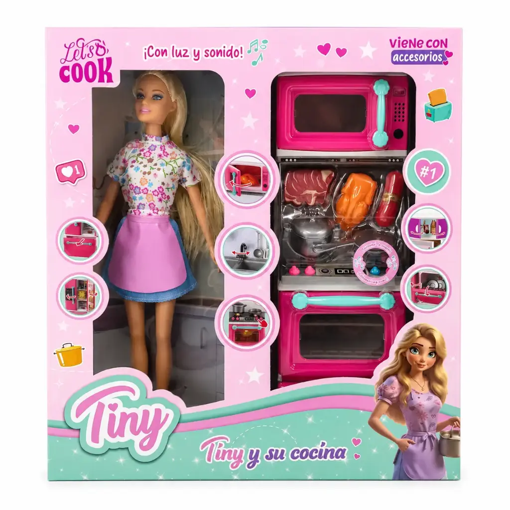 MUÑECA TINY Y SU COCINA C/ LUZ Y SONIDO E/ CJ ( 56668 )