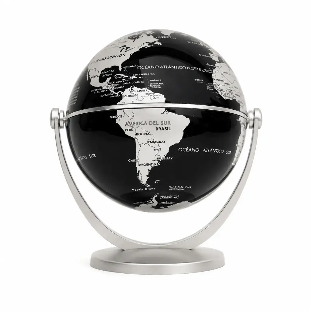 GLOBO TERRAQUEO MULTIGIRO NEGRO Y PLATEADO 10CM E/ CJ ( 107P )