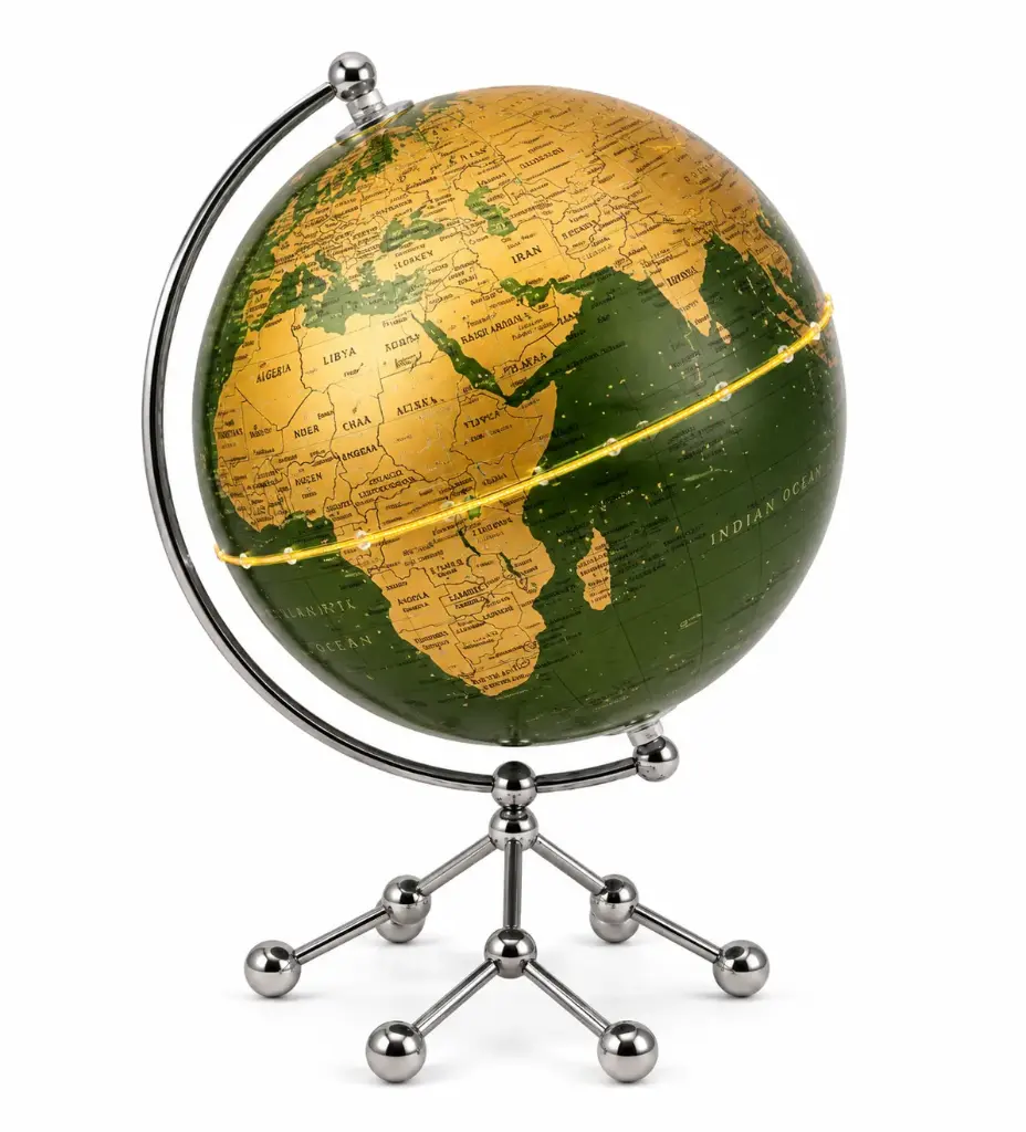 GLOBO TERRAQUEO POLITICO VERDE Y DORADO C/ LUZ 20CM E/ CJ ( PARIS )