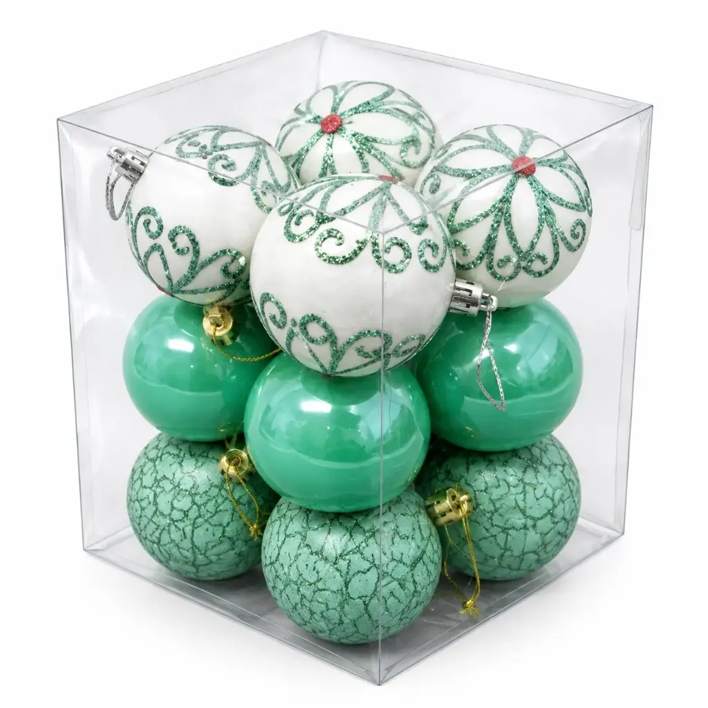 BOLA NAVIDEÑA VERDE Y BLANCA 6CM X12 E/ CJ ( K0208V )