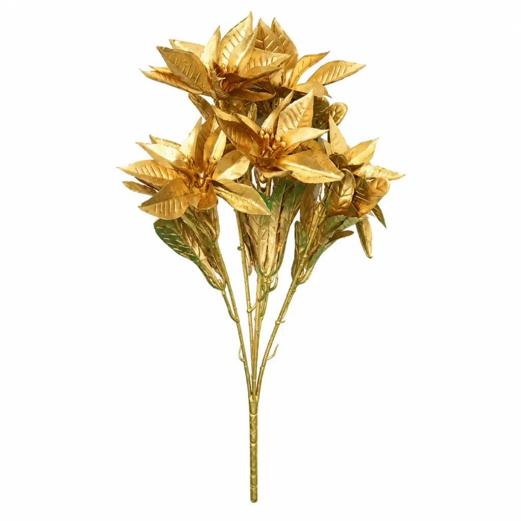 RAMO DE FLORES NAVIDEÑO ESTRELLA FEDERAL DORADO 32CM E/ BO ( K0439D )