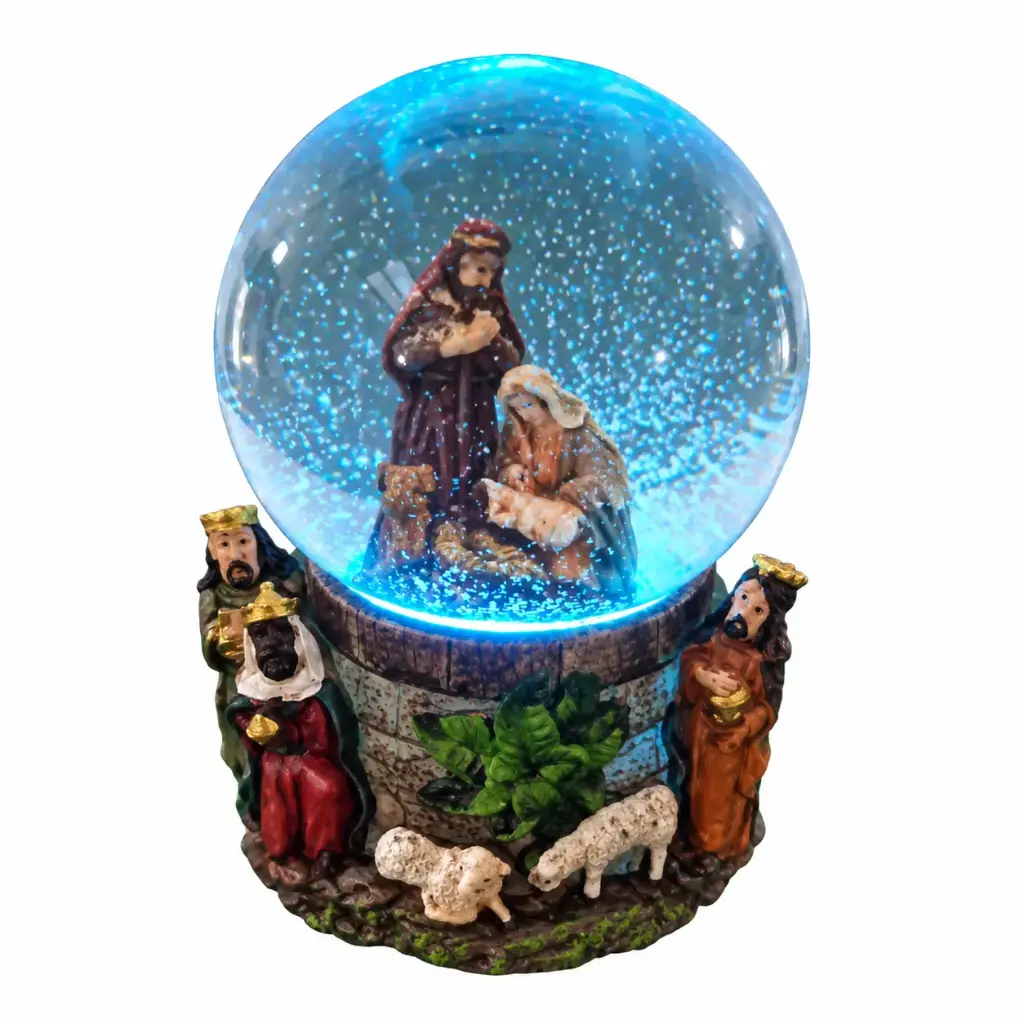 BOLA DE NIEVE SAGRADA FAMILIA C/ LUZ Y SONIDO 8.5 X 12CM ( K1251 )