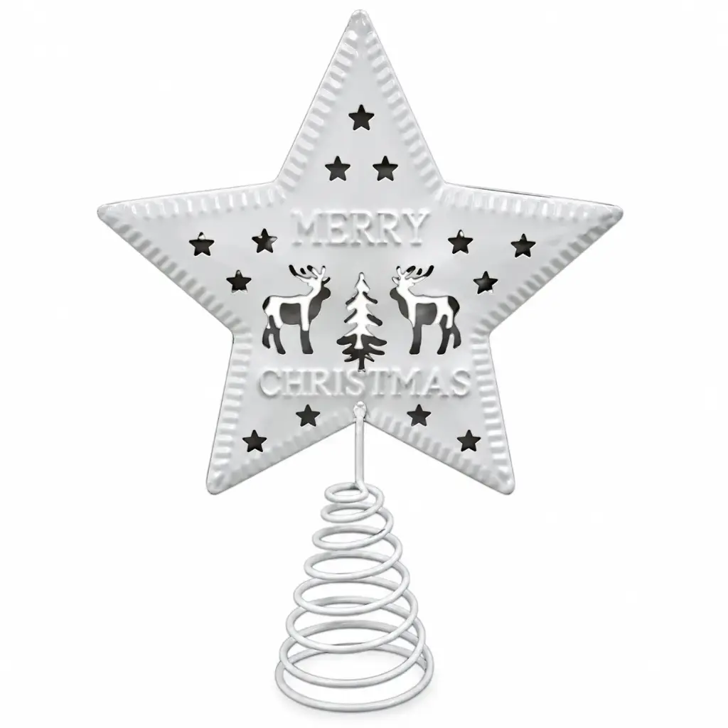 PUNTERO NAVIDEÑO ESTRELLA CALADA RENOS BLANCA 12 X 16CM E/ BO ( K1263 )