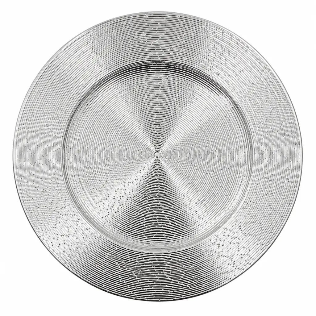 PLATO DE SITIO CIRCULOS Y PUNTOS PLATEADO 33CM ( K1391P ) 