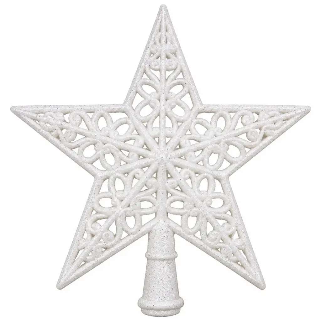 PUNTERO NAVIDEÑO ESTRELLA CALADA BLANCA GLITTER 20CM E/ BO ( K1628 )