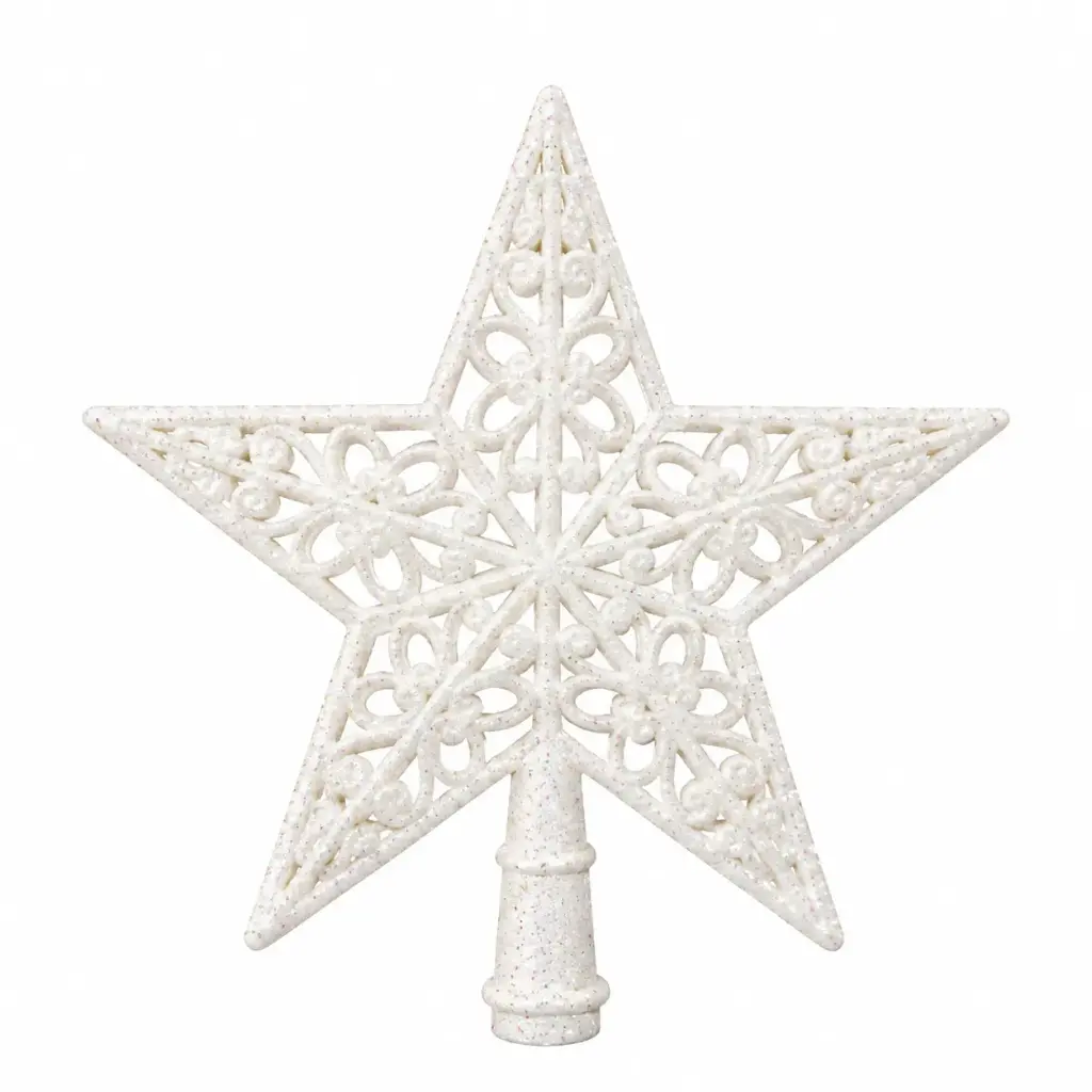 PUNTERO NAVIDEÑO ESTRELLA CALADA BLANCA GLITTER 15CM E/ CJ ( K1629 )