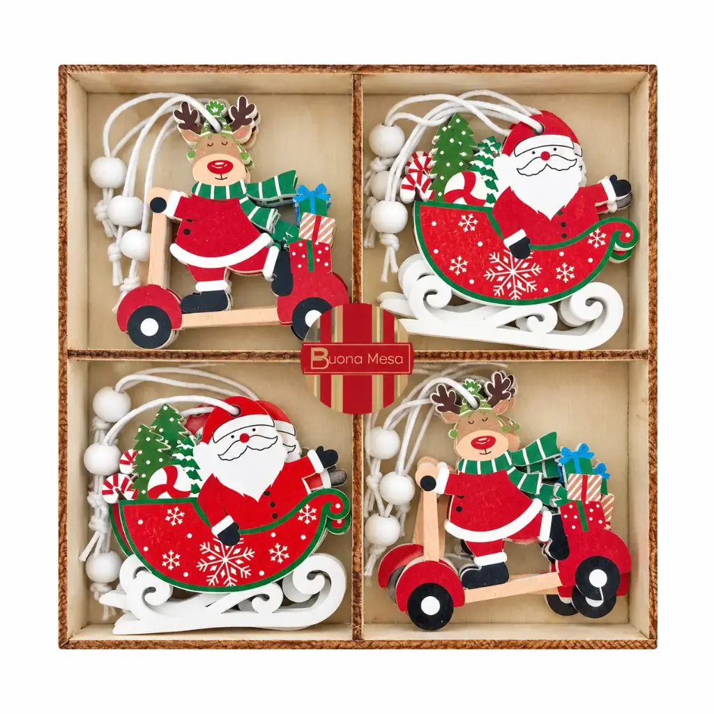ADORNO P/ COLGAR PAPA NOEL MADERA 5.5 X 5CM X12 E/ CJ ( K1661 ) 