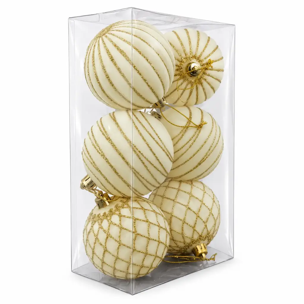 BOLA NAVIDEÑA ATERCIOPELADA NATURAL 8CM X6 E/ CJ ( K1811 )