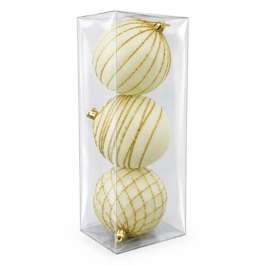 BOLA NAVIDEÑA ATERCIOPELADA NATURAL 10CM X3 E/ CJ ( K1812 )