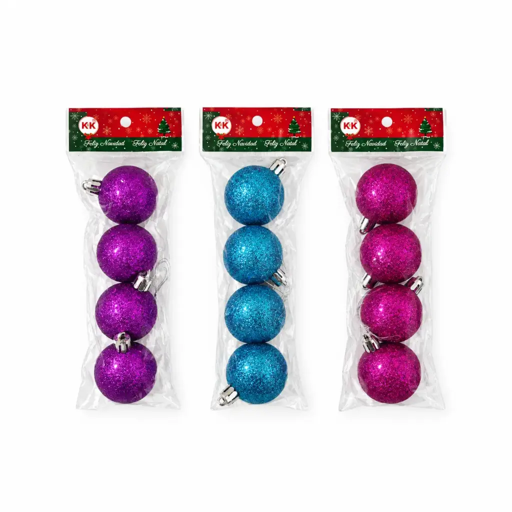 BOLA NAVIDEÑA GLITTER 4CM X4 E/ BO ( N2-4004YF )
