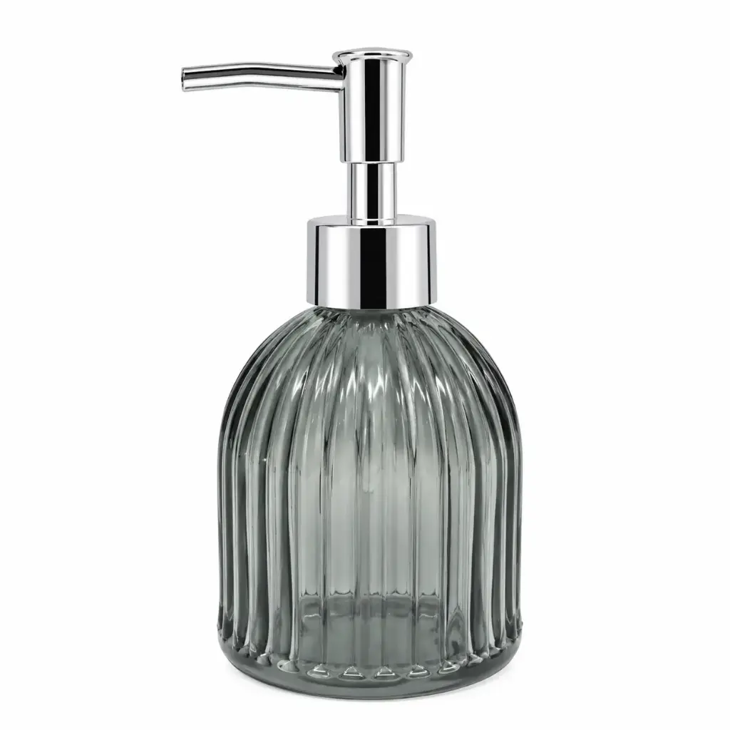DISPENSER P/ JABON VIDRIO LABRADO RAYAS GRIS 220ML ( B4701 / LS-96 )