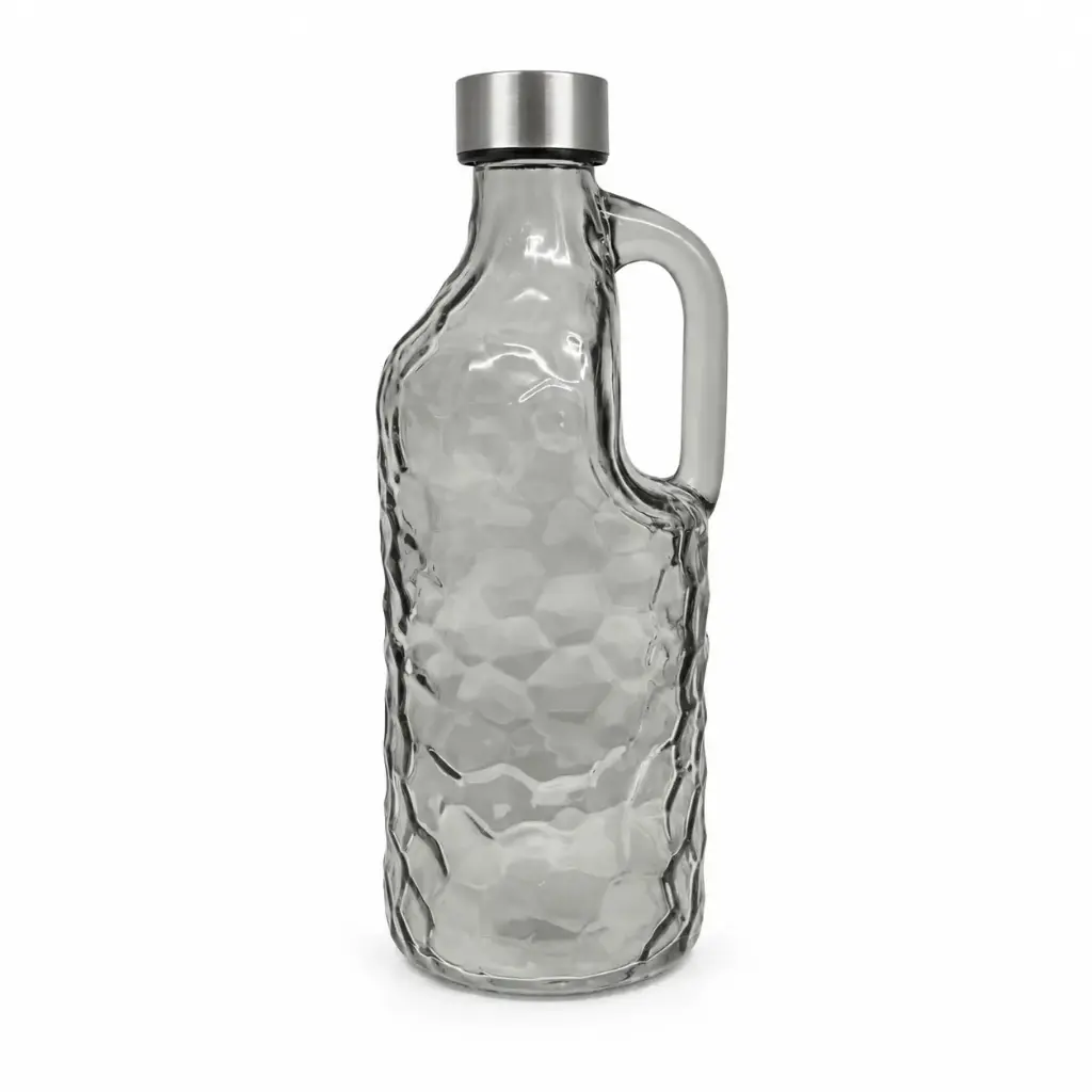 BOTELLA VIDRIO LABRADO GRIS C/ ASA Y TAPON ACERO 1L ( C5985 / 1319JYSLF-G )