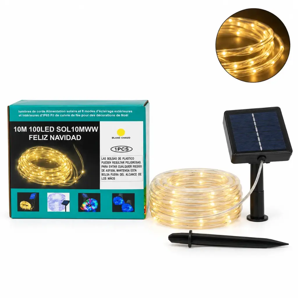 LUCES LED MANGUERA SOLAR CALIDA X 10MTS E/ CJ ( SOL-10WW )
