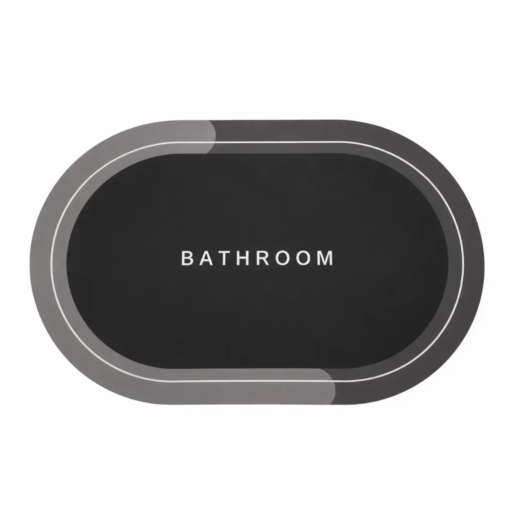 ALFOMBRA DE BAÑO OVALADA NEGRA/ GRIS 58 X 38CM ( B0280 )