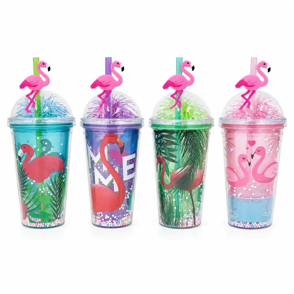 VASO PLASTICO FLAMENCO C/ SORBETE 450ML E/ CJ ( CH260-79-11 )