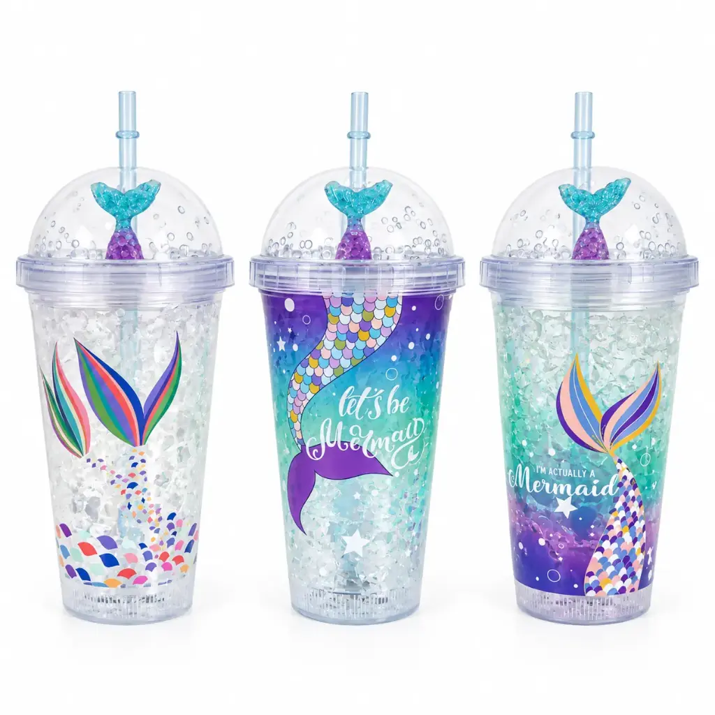 VASO PLASTICO SIRENA C/ SORBETE Y LUZ 450ML E/ CJ ( CH26-20730-5 )