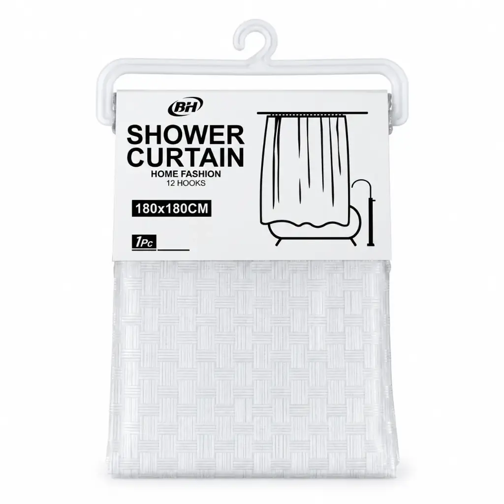CORTINA DE BAÑO BLOQUES RAYADOS BLANCA 180 X 180CM ( E0115BL )