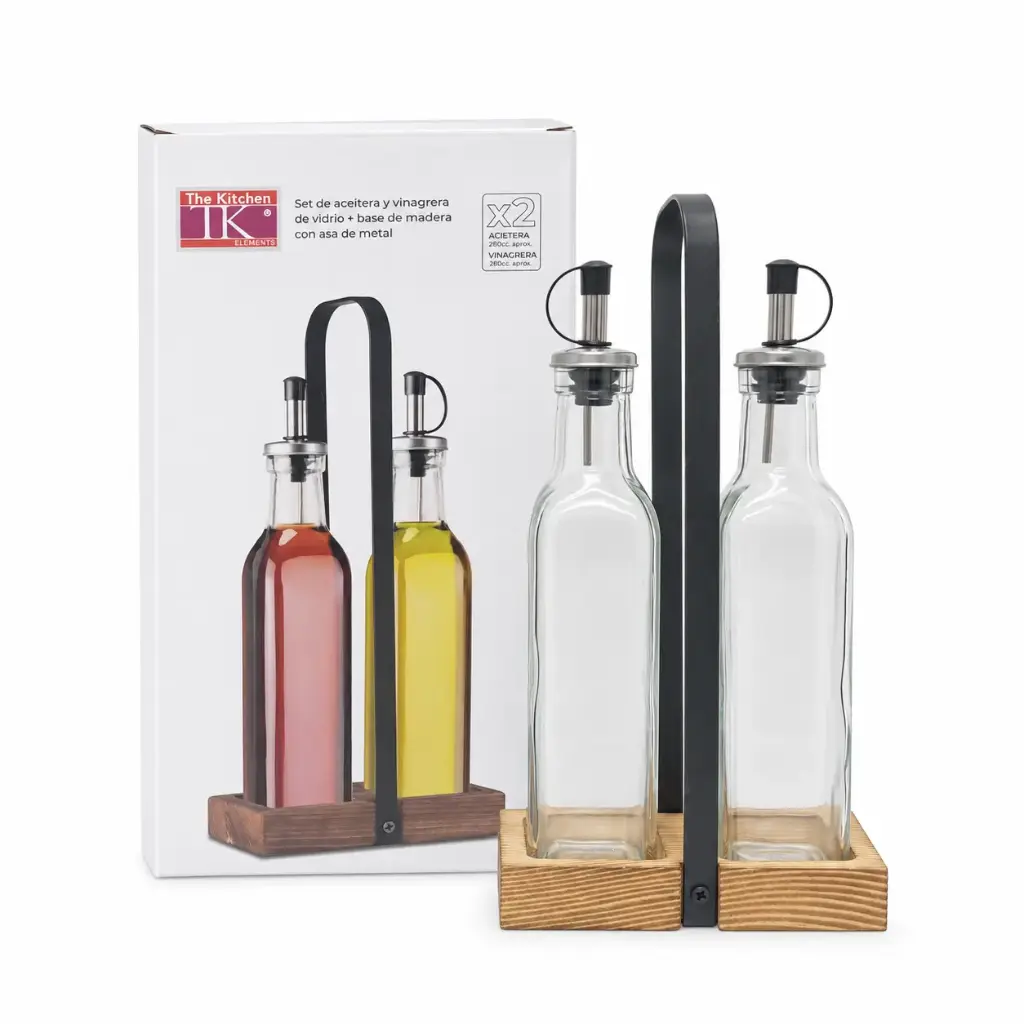 SET ACEITERA Y VINAGRERA C/ BASE MADERA 280ML  E/ CJ ( N11536 )