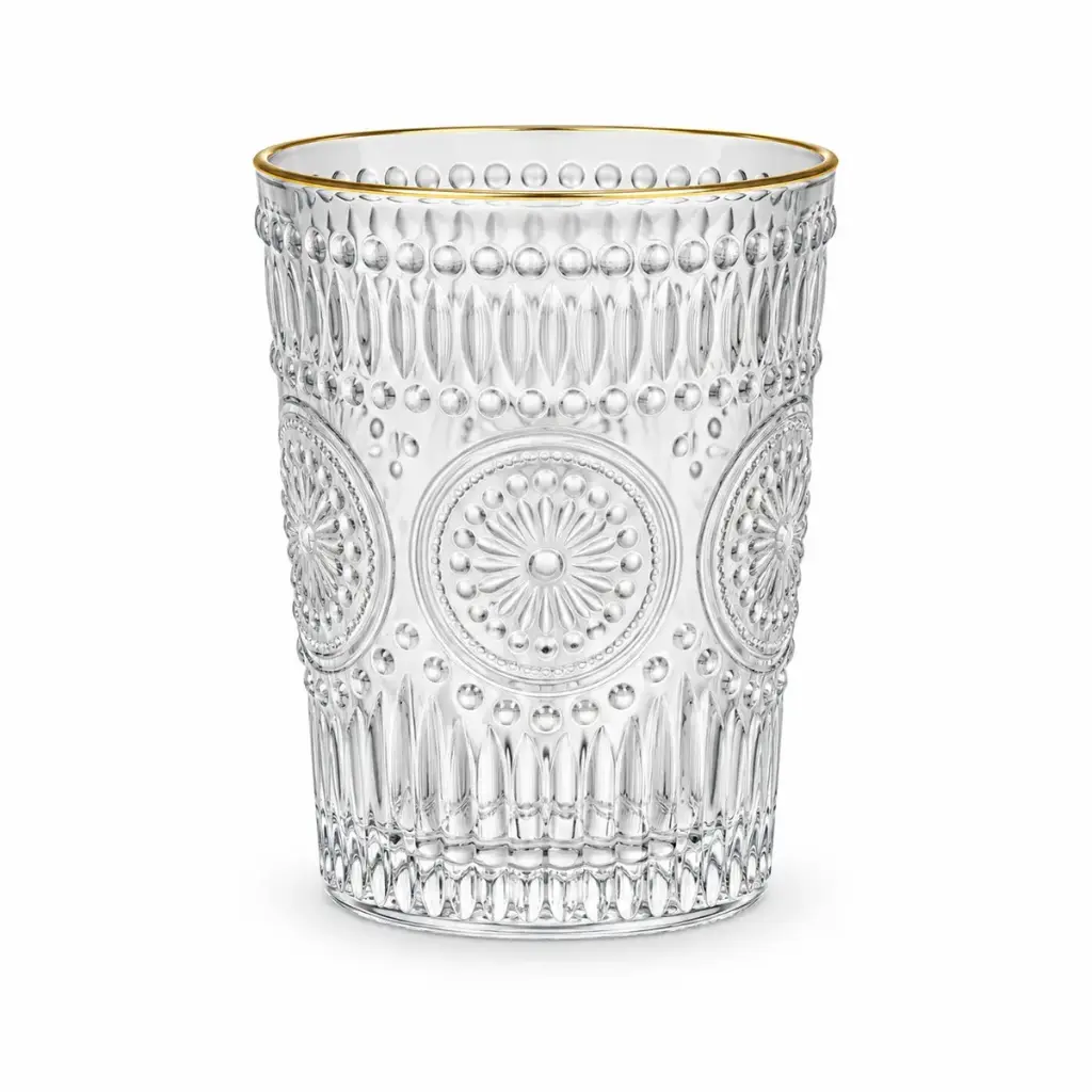 VASO VIDRIO LABRADO SOL C/ BORDE DORADO 8 X 10CM ( A-221 )