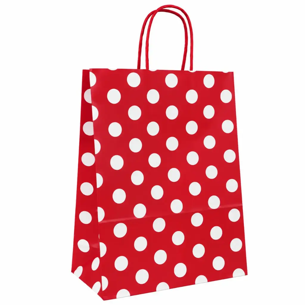 BOLSA P/ REGALO ROJA LUNAR BLANCO 22X10X30CM ( 44401055 )