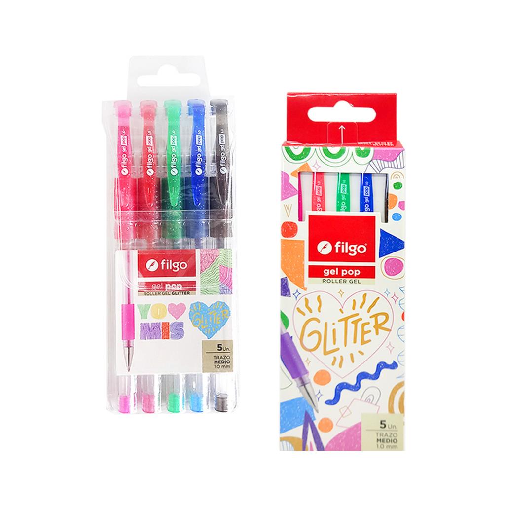 LAPICERA ROLLER FILGO GEL POP GLITTER 1.0mm x5 e/Bl Cj ( GP10-E5-GLI )