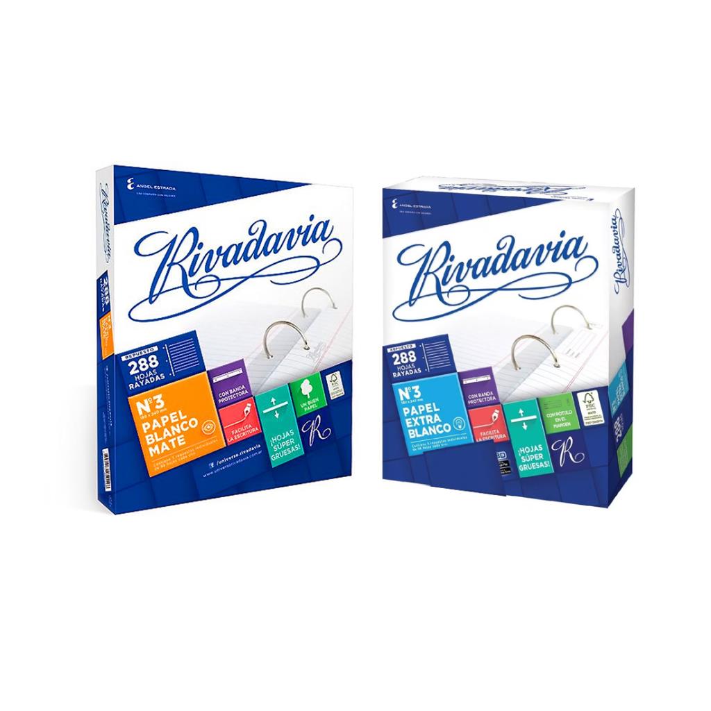 &*REPUESTO DE HOJAS RIVADAVIA REFORZADO Nº3 x 288HJS RAYAD