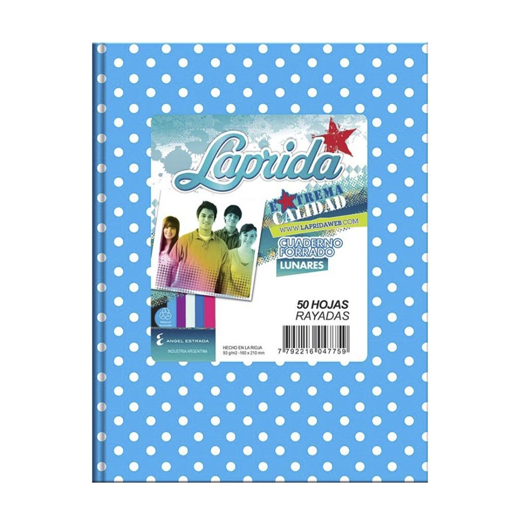 *CUADERNO LAPRIDA T/ DURA LUNARES x 50HJS RAYAD CELESTE