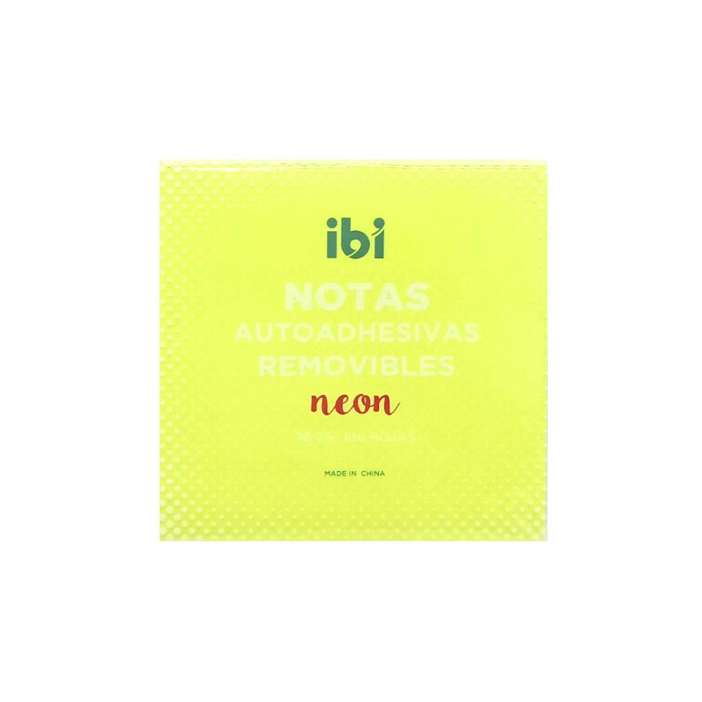 NOTAS ADHESIVAS IBI AMARILLO NEON 76 X 76MM X 100HJS (65050)