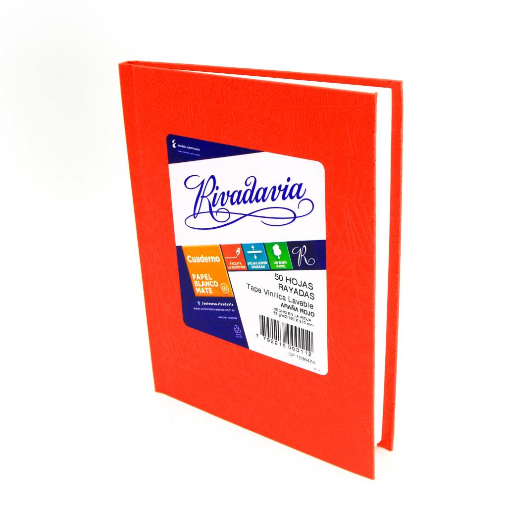 *CUADERNO RIVADAVIA T/ DURA ARAÑA X50HJS RAYAD ROJO