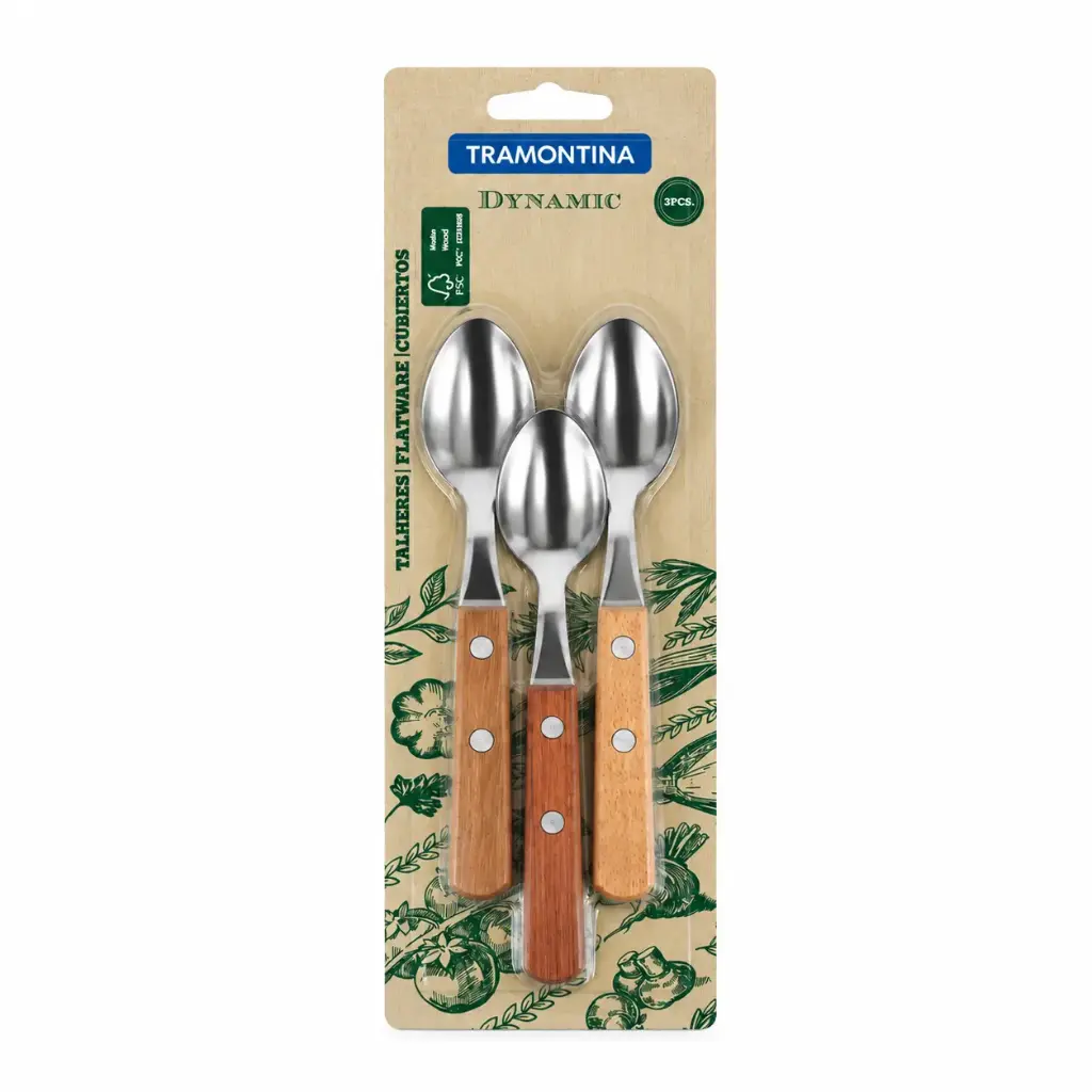 *CUCHARA TE MANGO MADERA TRAMONTINA X3 E/ BL ( 22307/300 )